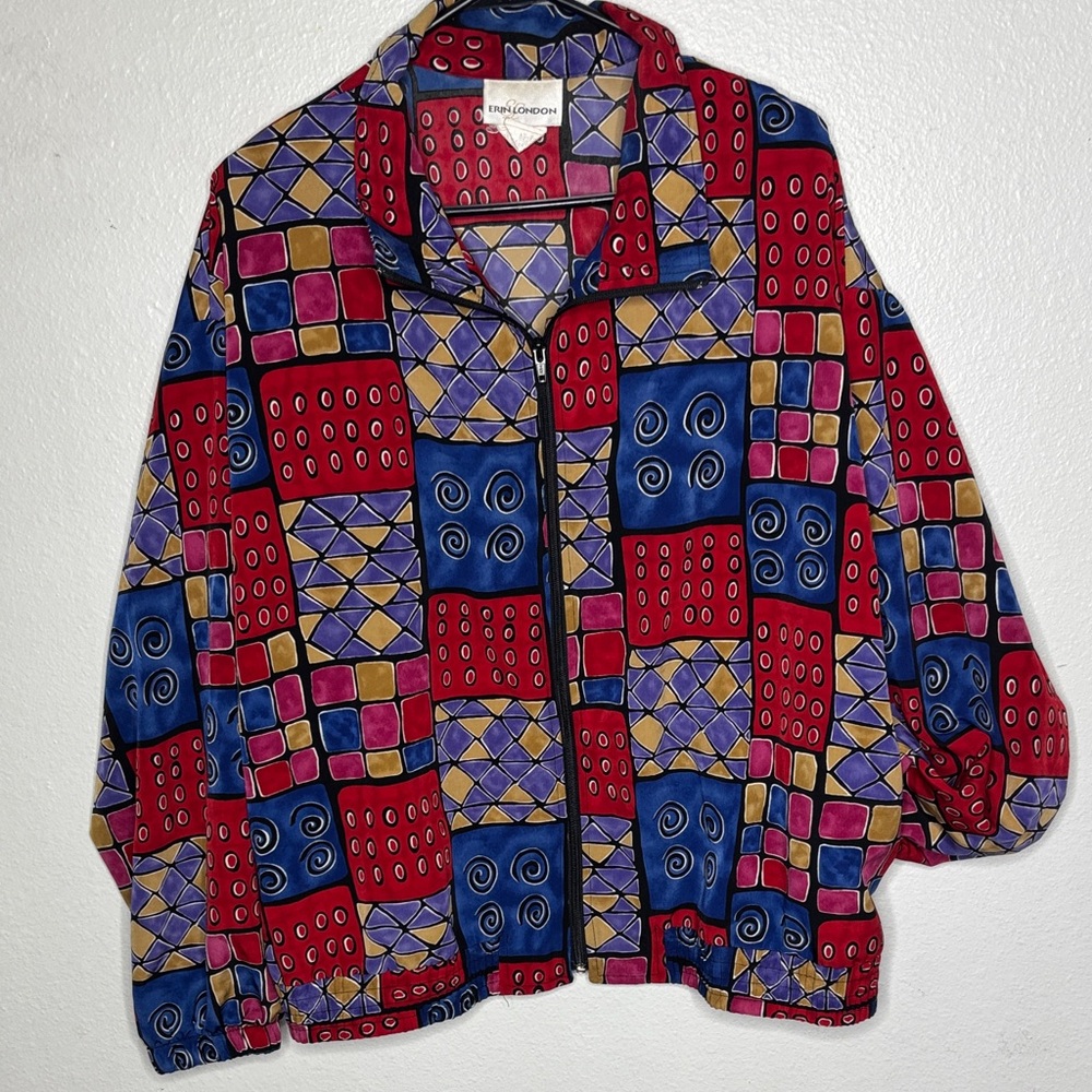 Vintage Patchwork Geometric Bomber Windbreaker Ja… - image 1